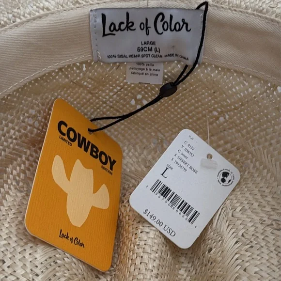 {NWT} Lack of Color | Free People Desert Rose Sisal Hemp Straw Cowboy Hat (L) - Picture 14 of 16